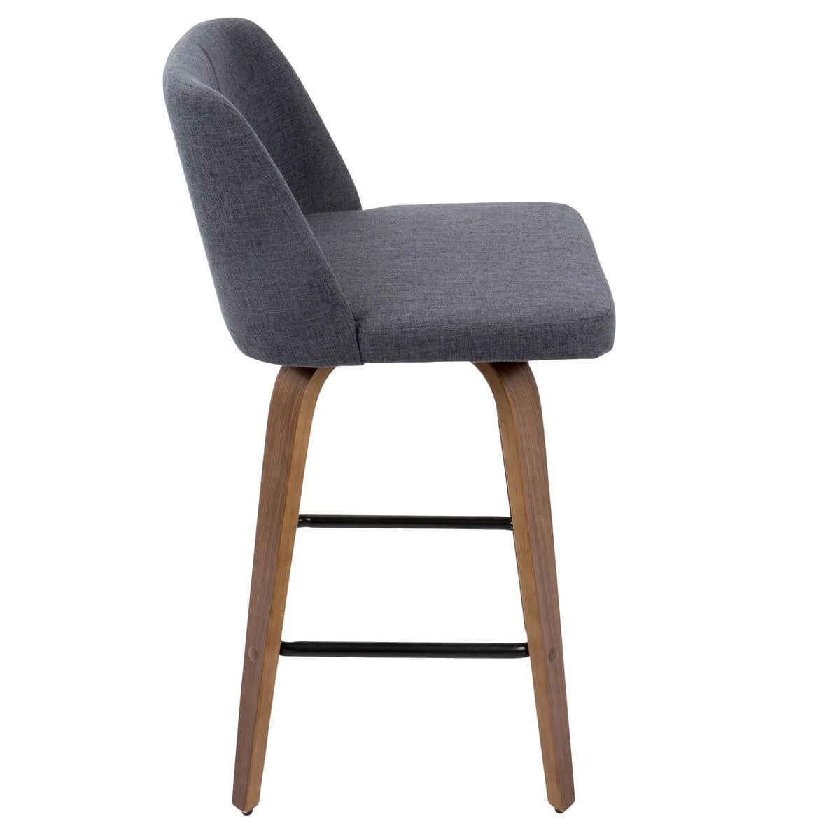 Counter Stool in Walnut and Blue Fabric, Set of 2 N9154