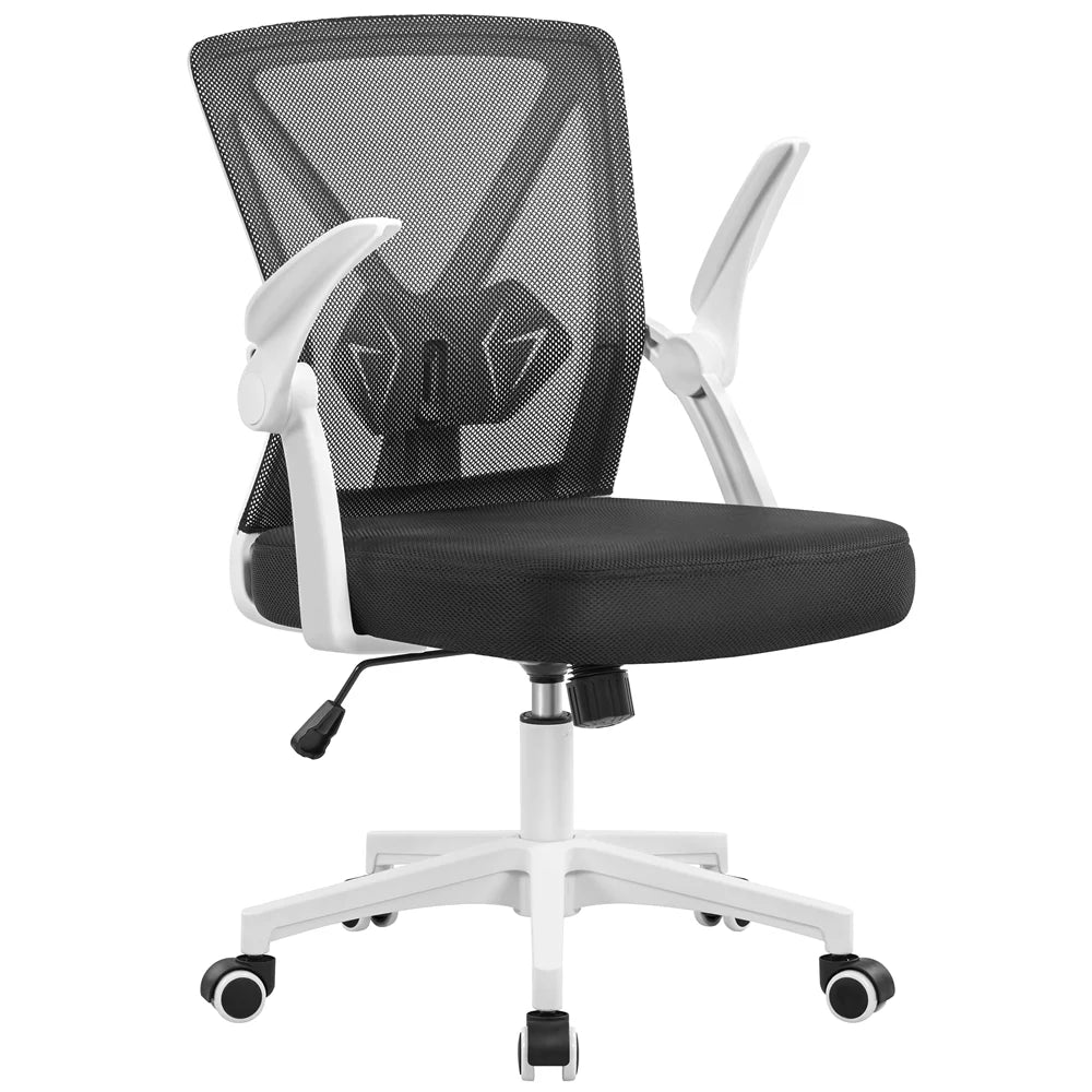 Adjustable Ergonomic Mesh Office Chair with Flip-up Armrests, White F974