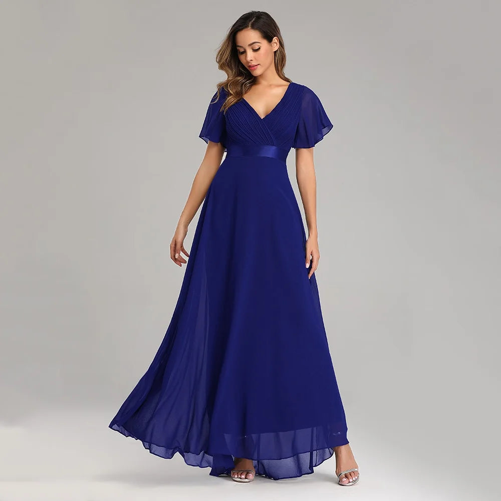 Elegant V-Neck Chiffon Formal Evening Gown Dress D645