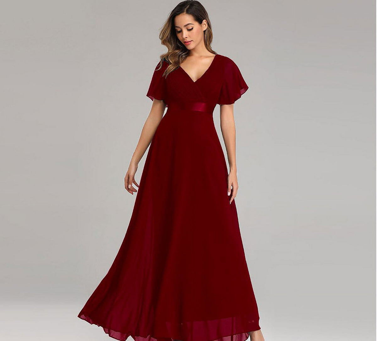 Elegant V-Neck Chiffon Formal Evening Gown Dress D645