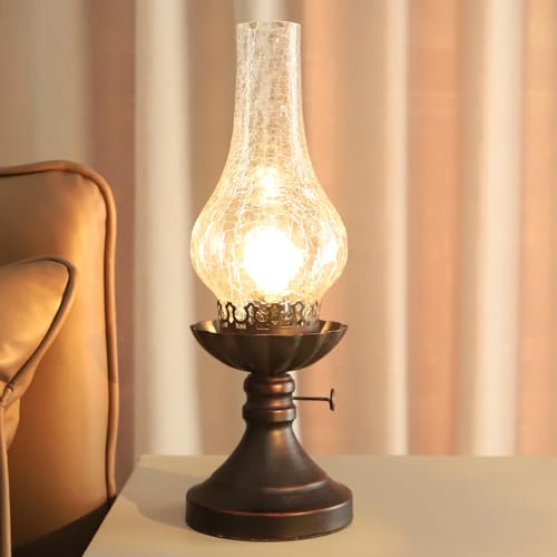 Rustic Retro Bedside Table Lamp with Glass Lampshade X55052