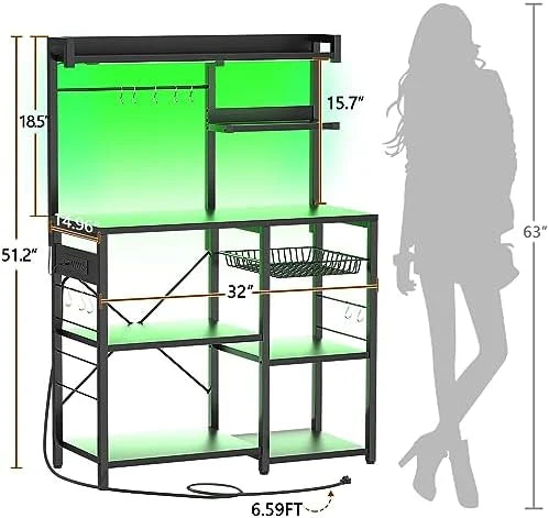 White Bakers Rack with Power Outlet and LED Light Strings B175