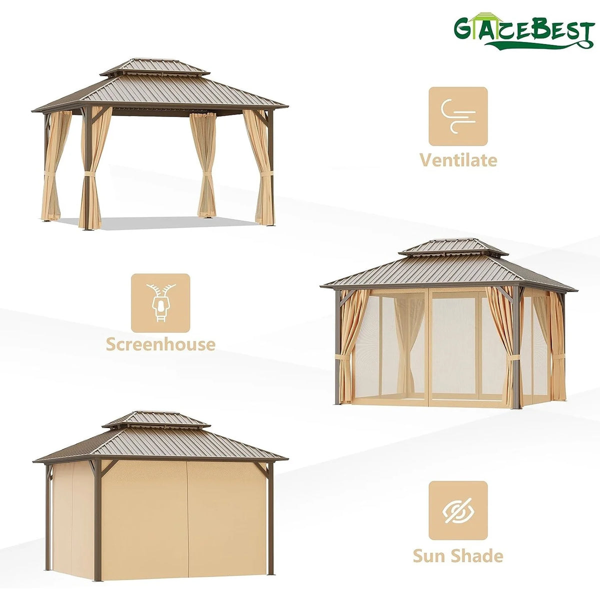 10x10 ft Hardtop Aluminum Patio Gazebo Double Roof Galvanized Steel Canopy O956303