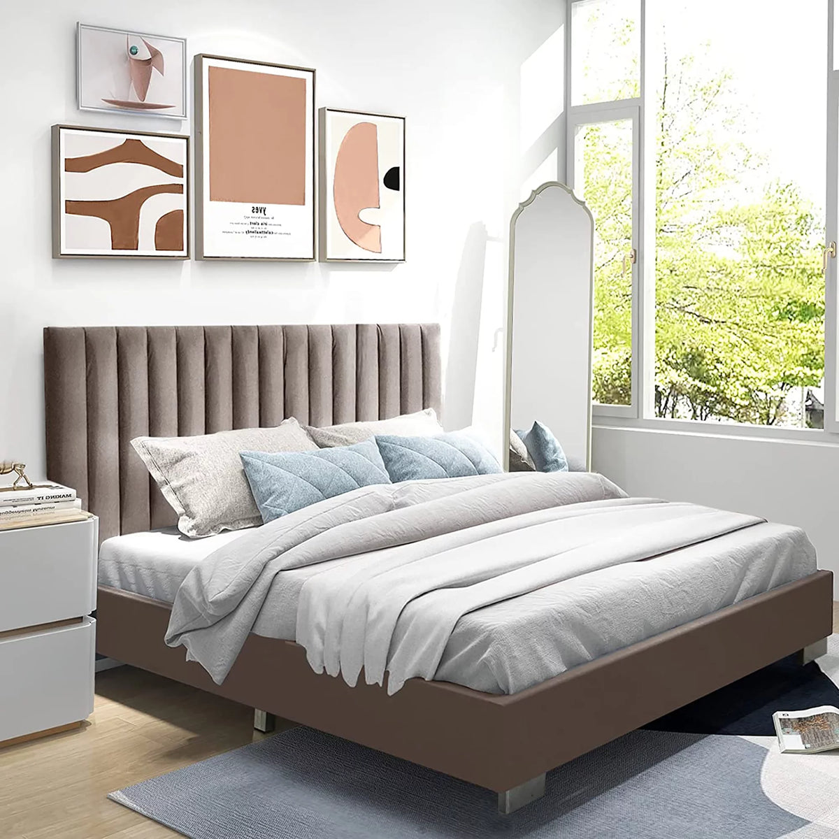 Navy Upholstered Full Size Platform Bed Frame Y138529