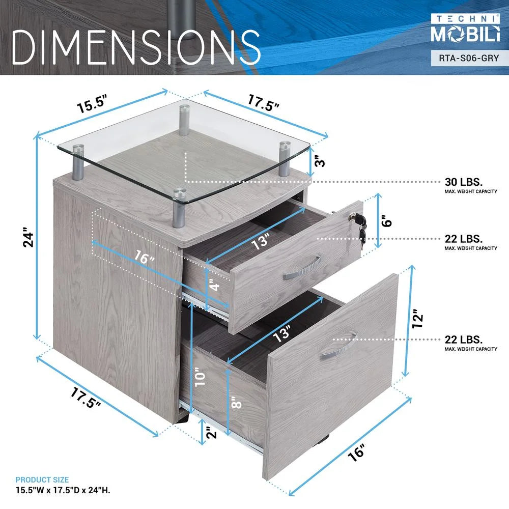 Rolling File Cabinet with Glass Top Z694