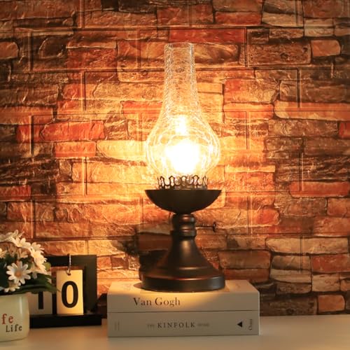 Rustic Retro Bedside Table Lamp with Glass Lampshade X55052