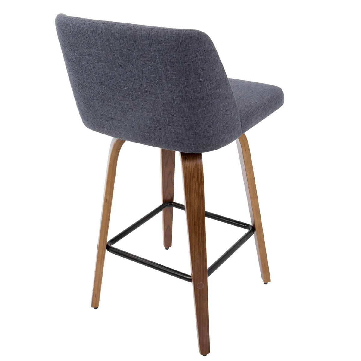 Counter Stool in Walnut and Blue Fabric, Set of 2 N9154