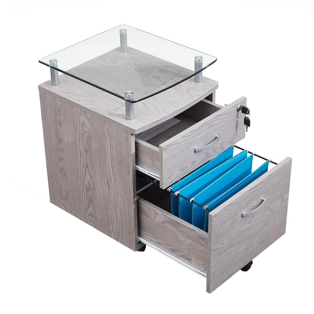 Rolling File Cabinet with Glass Top Z694