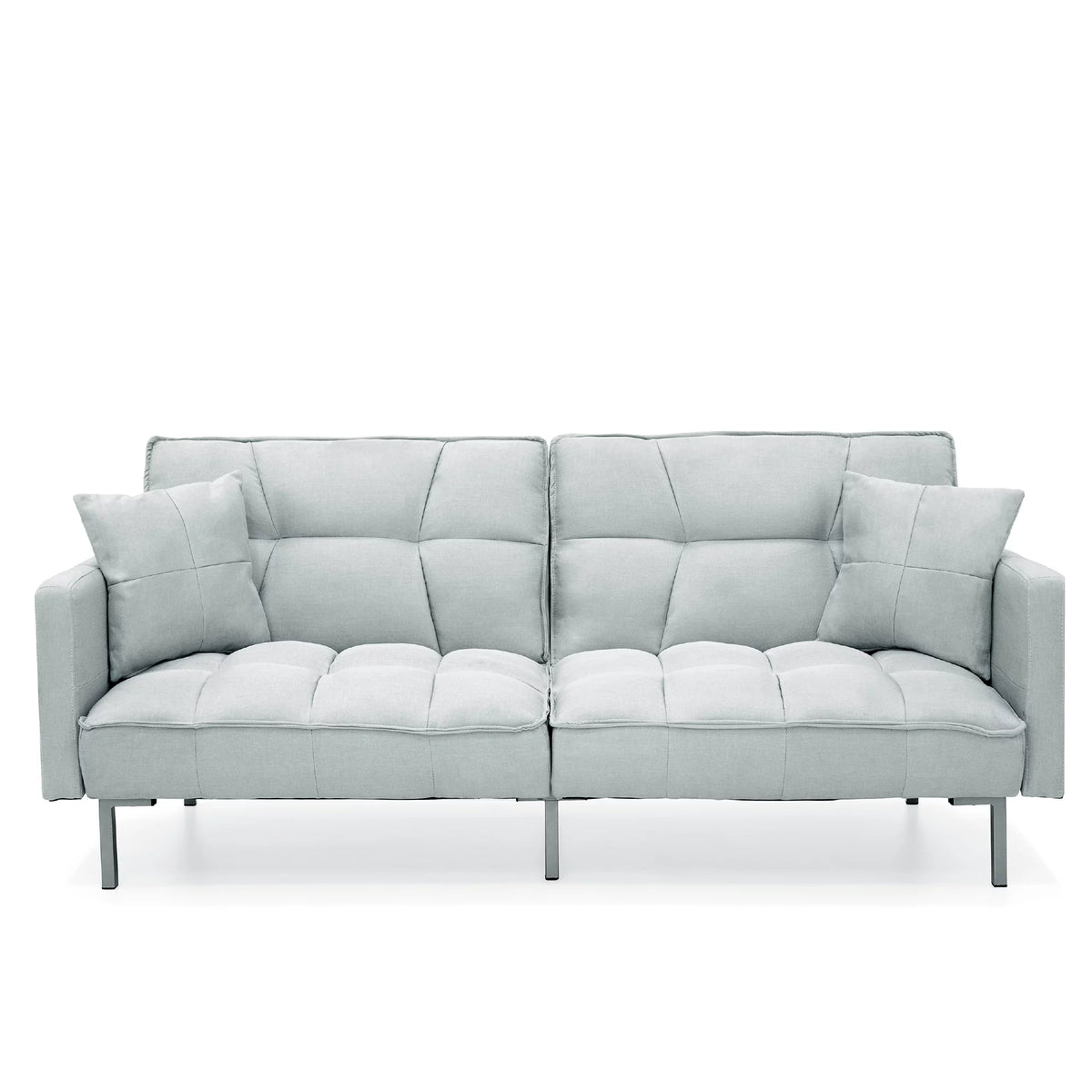Light Gray Linen Fabric Tufted Split-Back Futon Sofa with 2 Pillows V6840