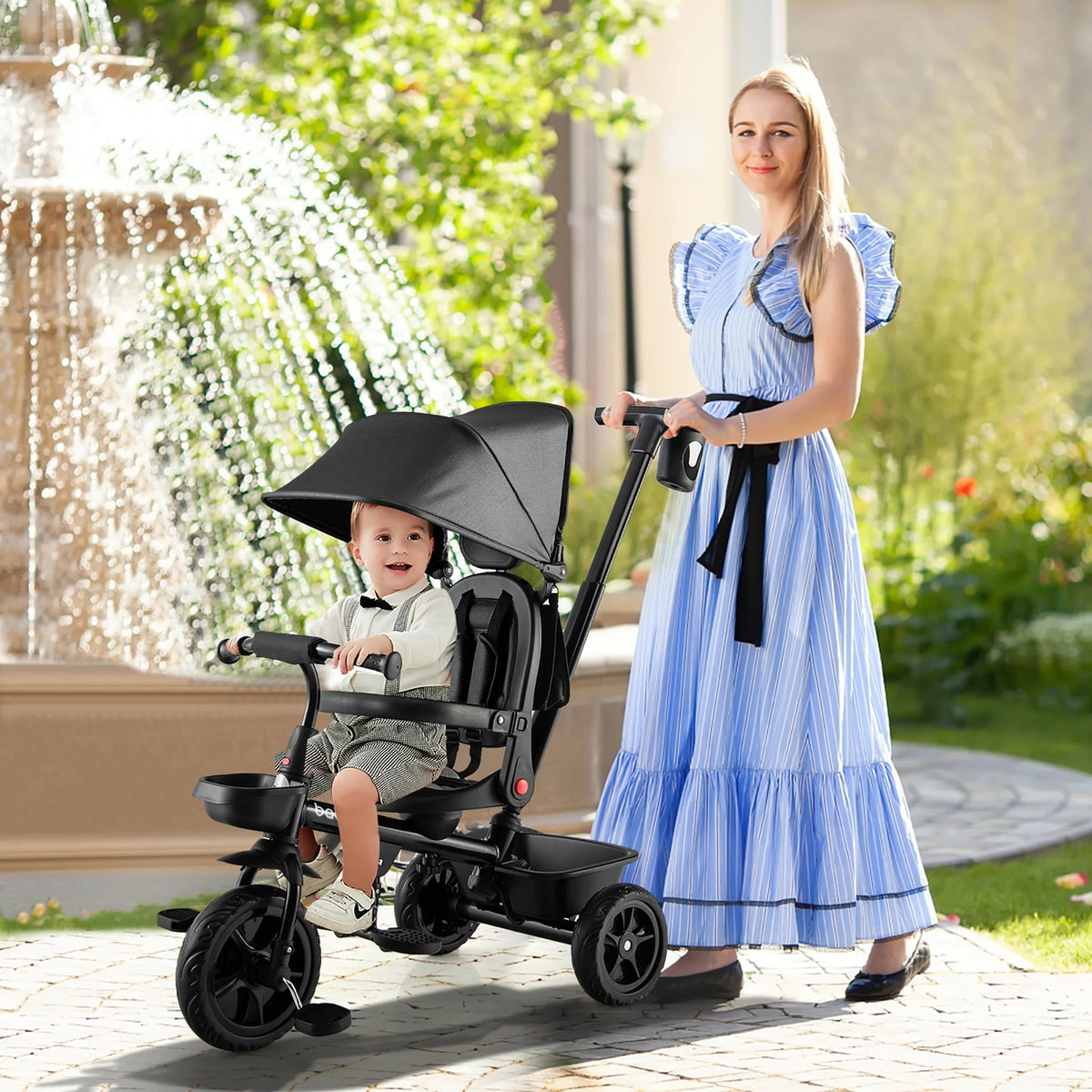 4-in-1 Toddler Tricycle with Adjustable Push Handle F853