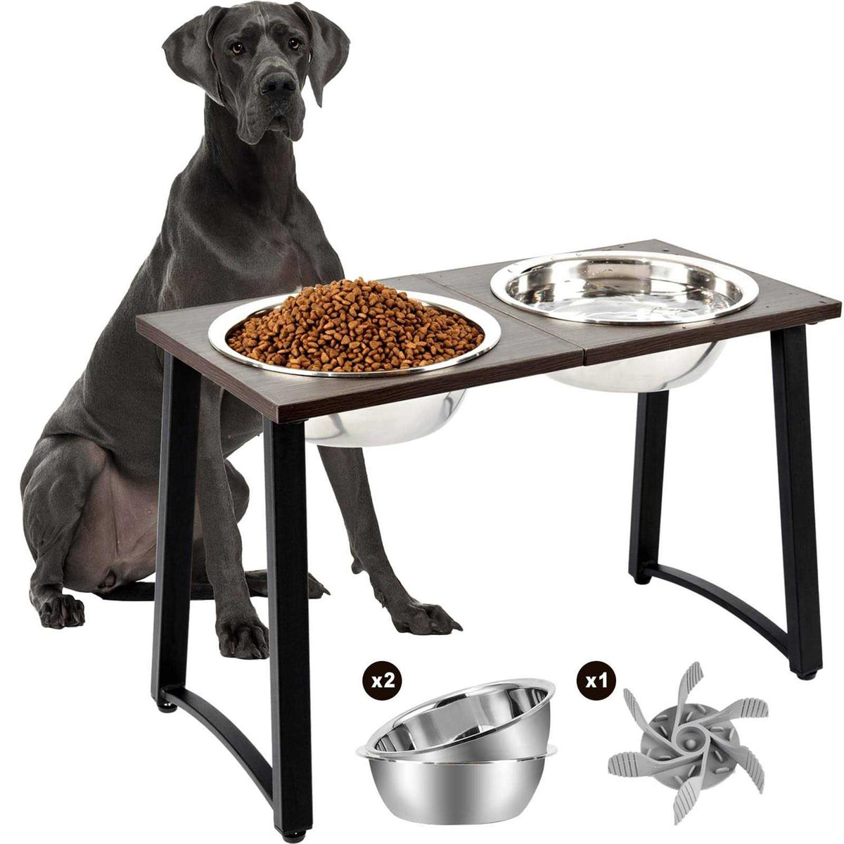 Elevated Dog Bowls with 2 X-Large Stainless Steel Bowls and Slow Feeder X37252