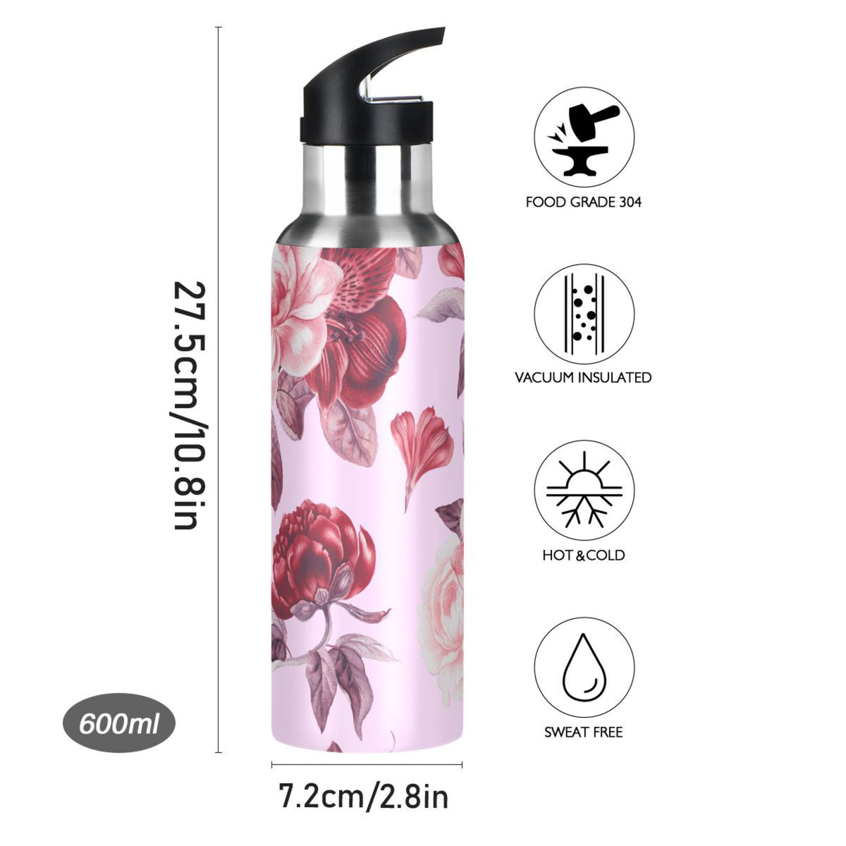 20 oz Insulated Stainless Steel Water Bottle with Straw Lid S384