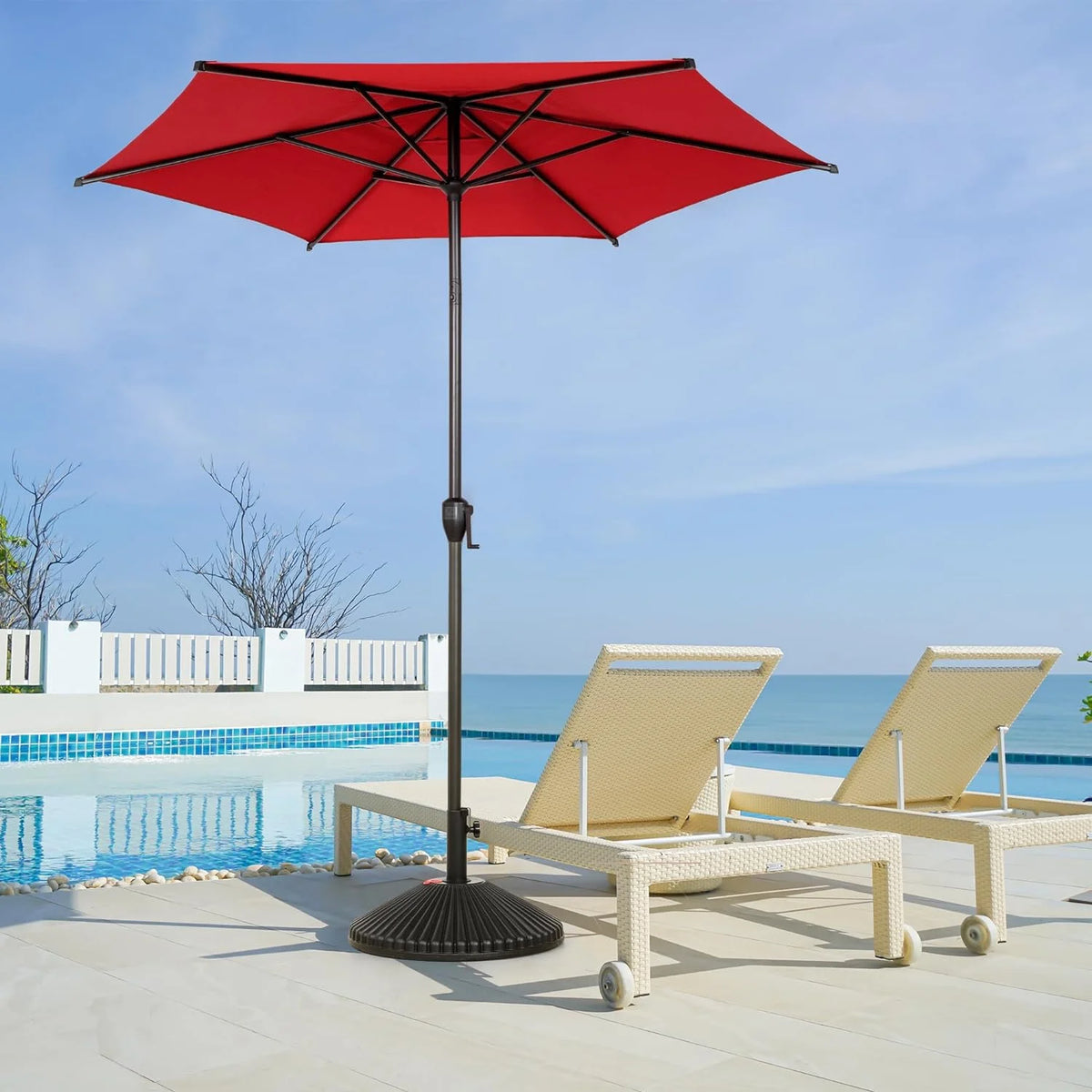 Red 7.5ft Outdoor Market Patio Umbrella with Push Button Tilt and Crank B5734