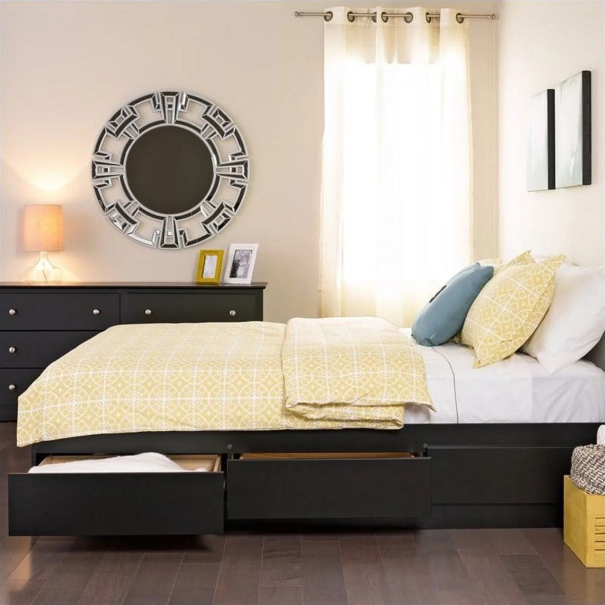 Black Wood Storage Platform Bed E2266
