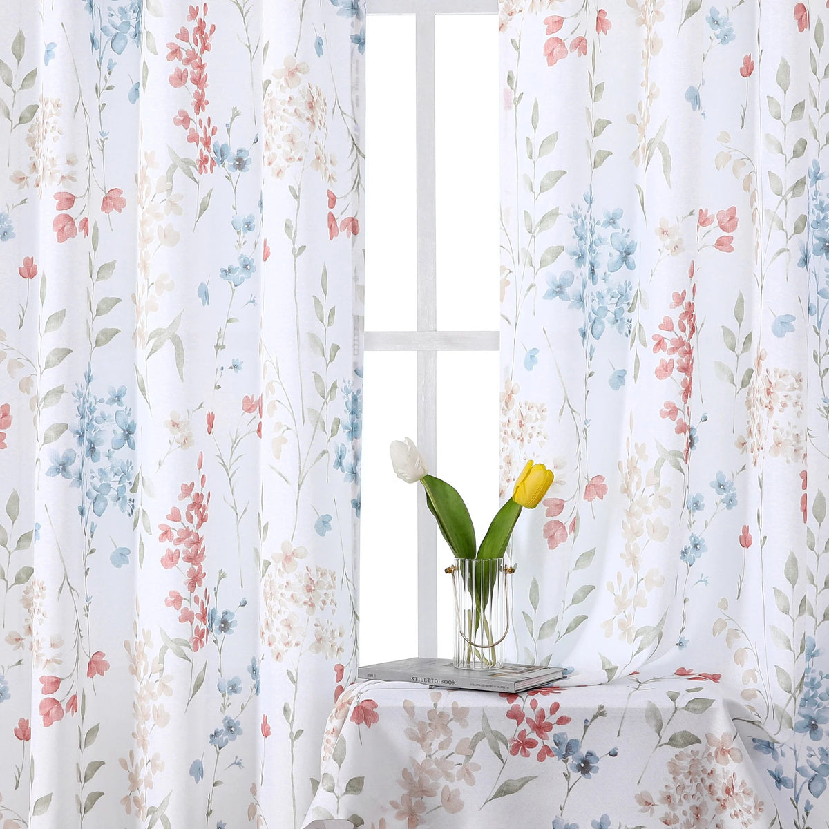 Floral Light Filtering Curtain Panels, 56" x 63", 2 Panels M730