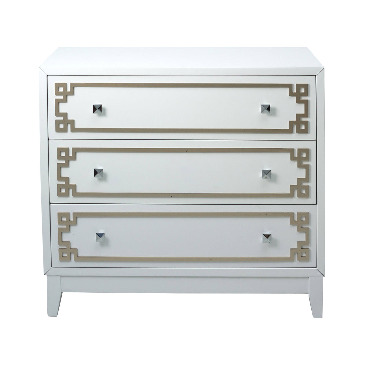 White Bachelors Chest with Metallic Geometric Overlay G3159