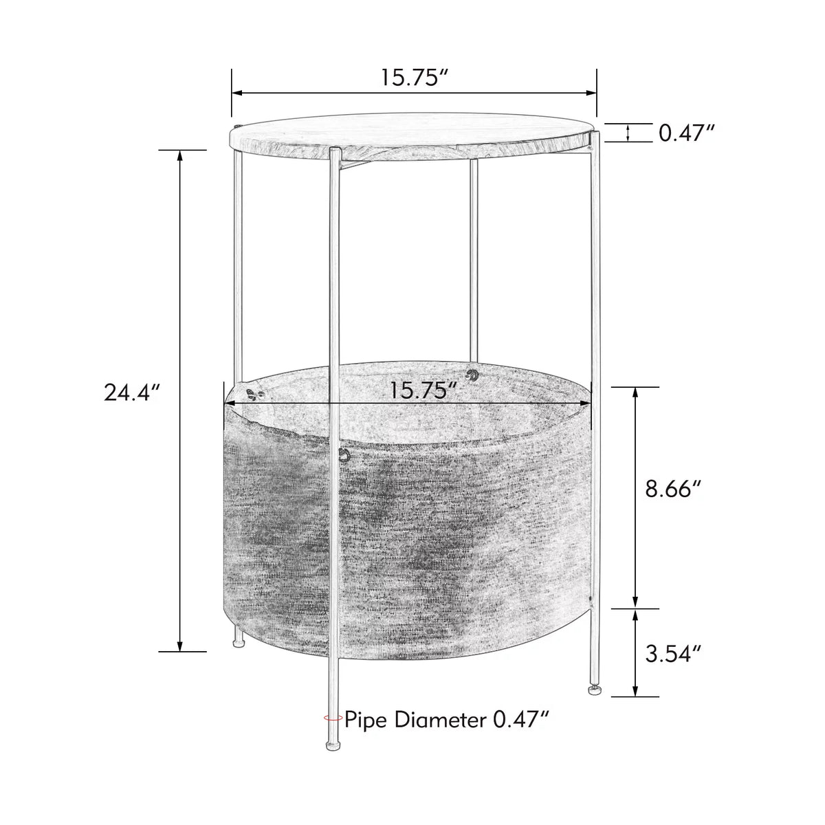 Round Wood Bedside Table with Storage Basket H327