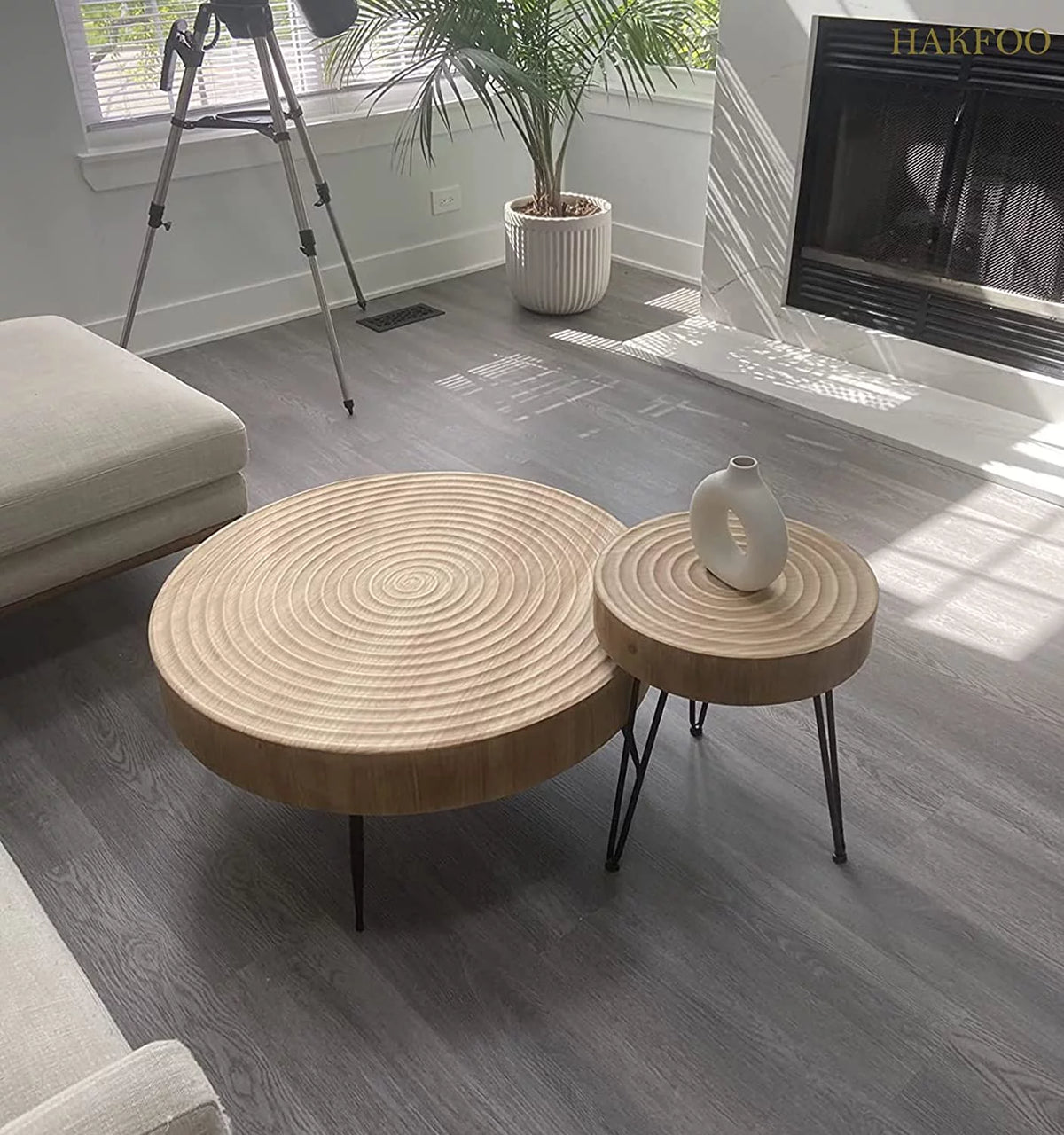 Round Wooden Coffee Table Set J196173