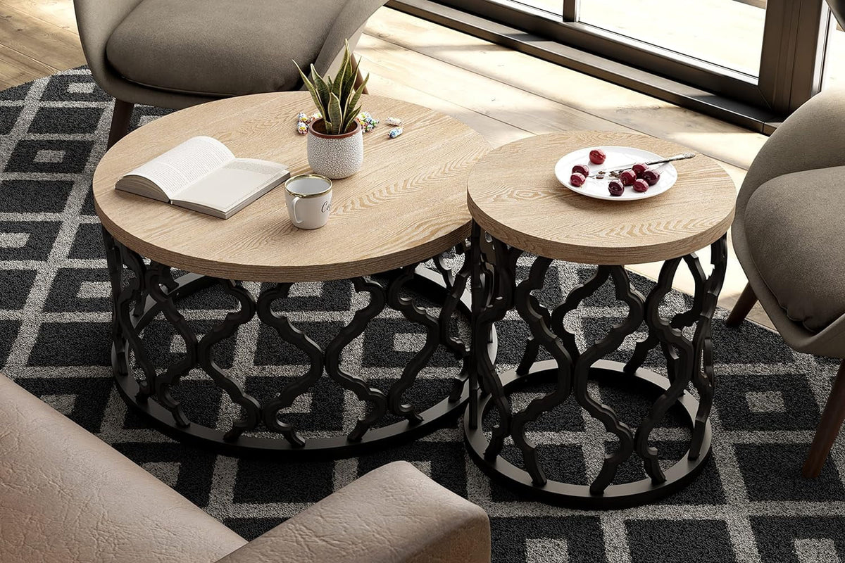 Round Black Wood End Table F99724