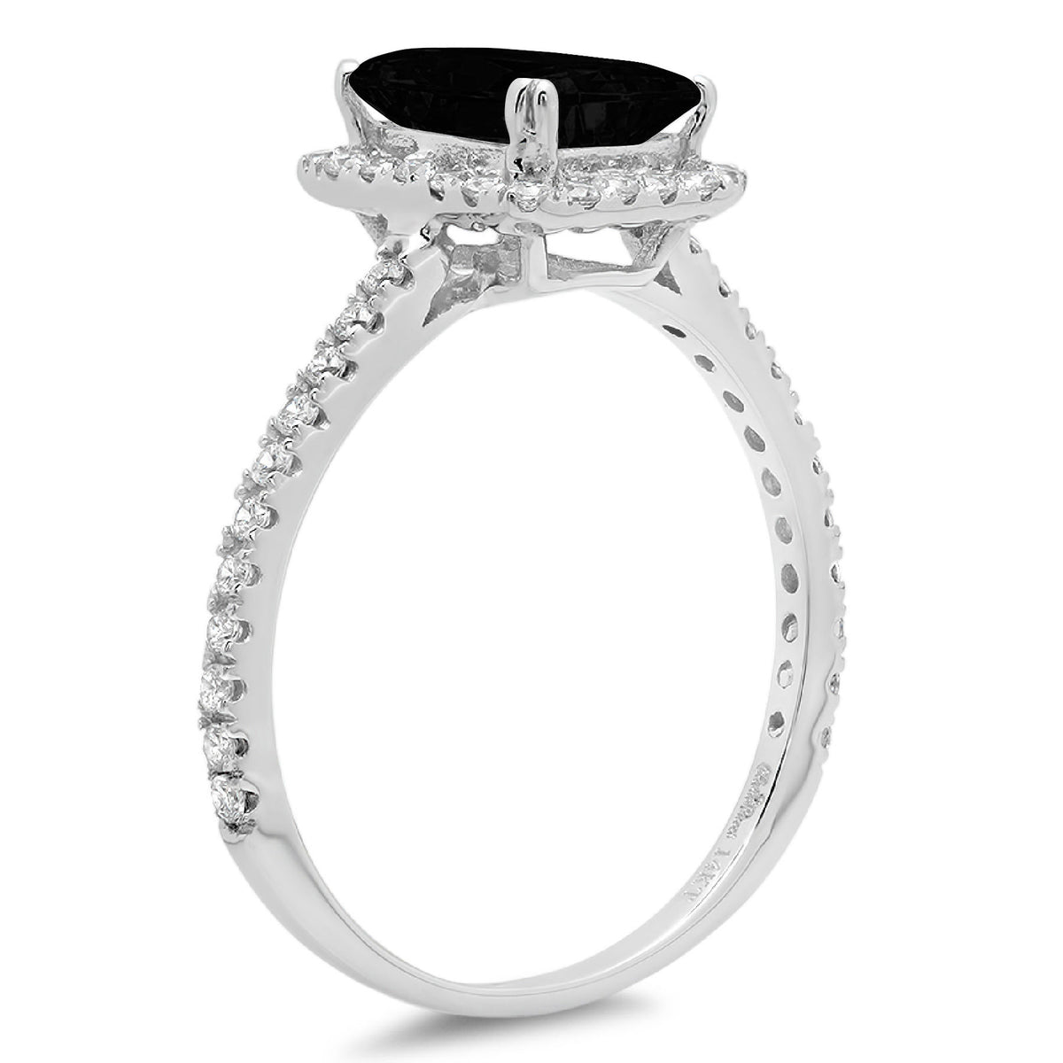 Emerald Cut Black Onyx 18k White Gold Halo Ring E114136