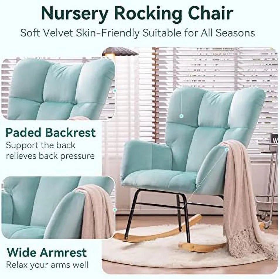 Teddy Fabric Rocking Chair with High Backrest and Armrest H98463