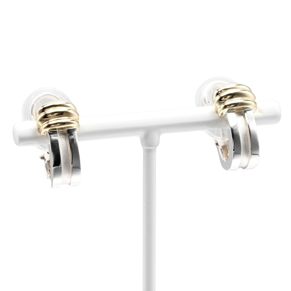Grooved Earrings Silver 925 Yellow Gold V654