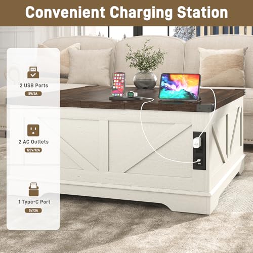 40” Lift Top Coffee Table with Power Outlets and Hidden Storage X222698