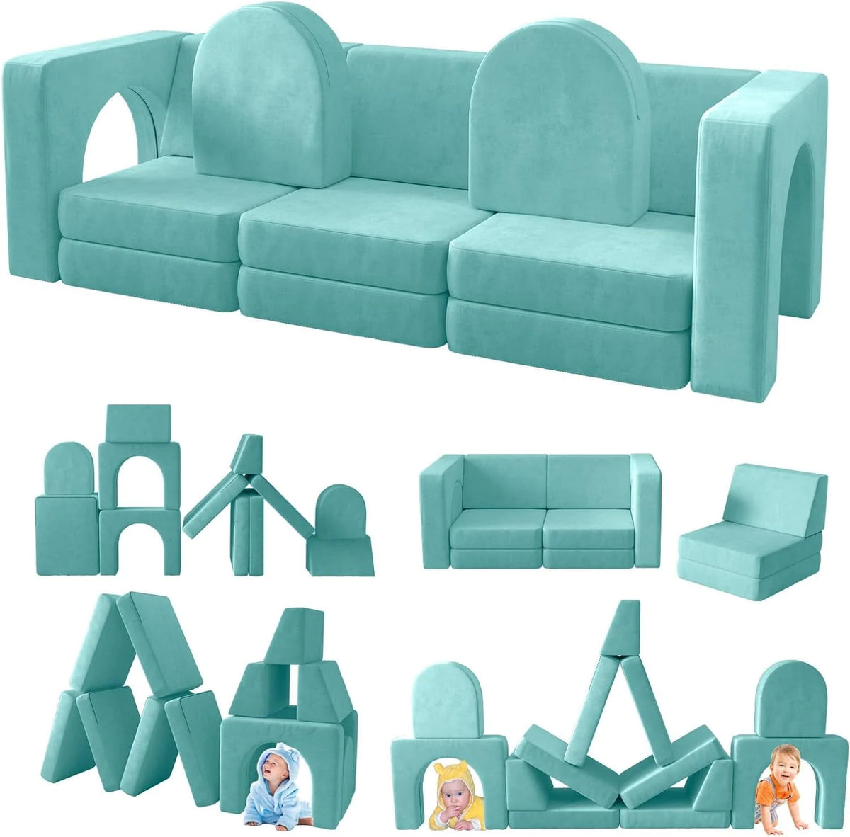 13 Pcs Grey Modular Kids Sofa M50425