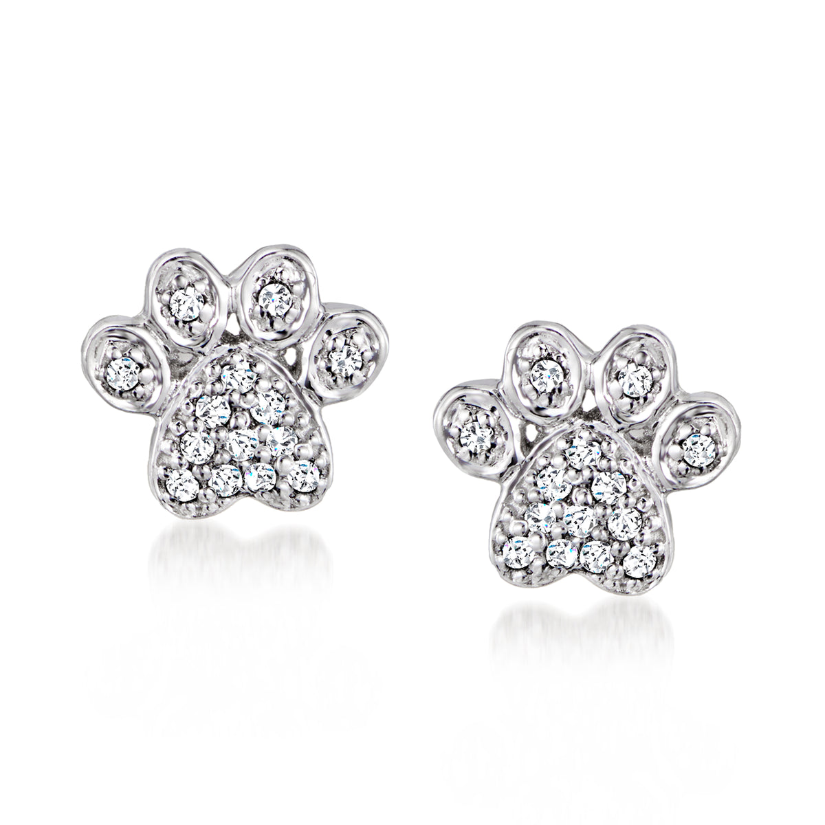 Diamond-Accented Paw Print Earrings in Sterling Silver N37351