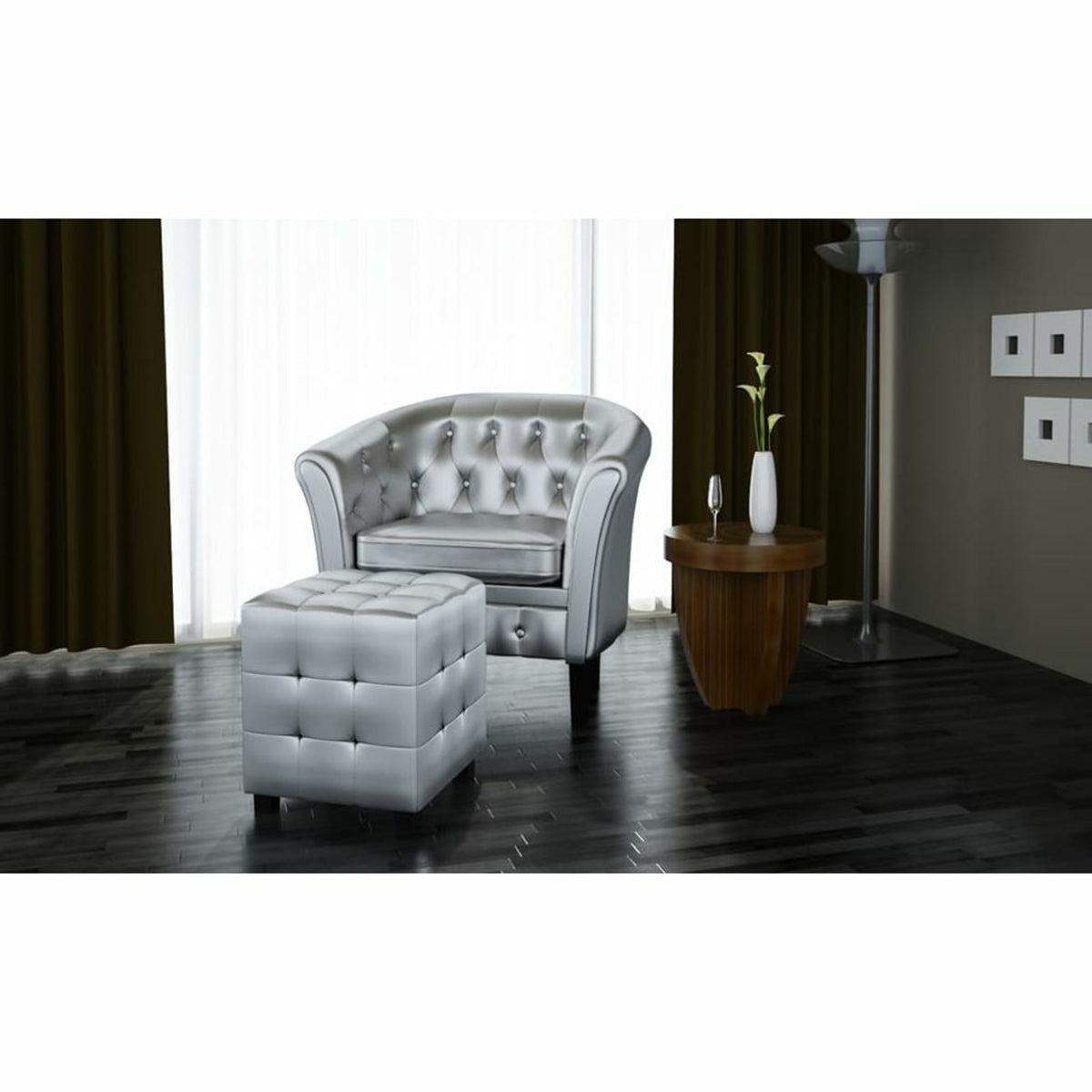 Silver Faux Leather Tub Chair with Footstool I631