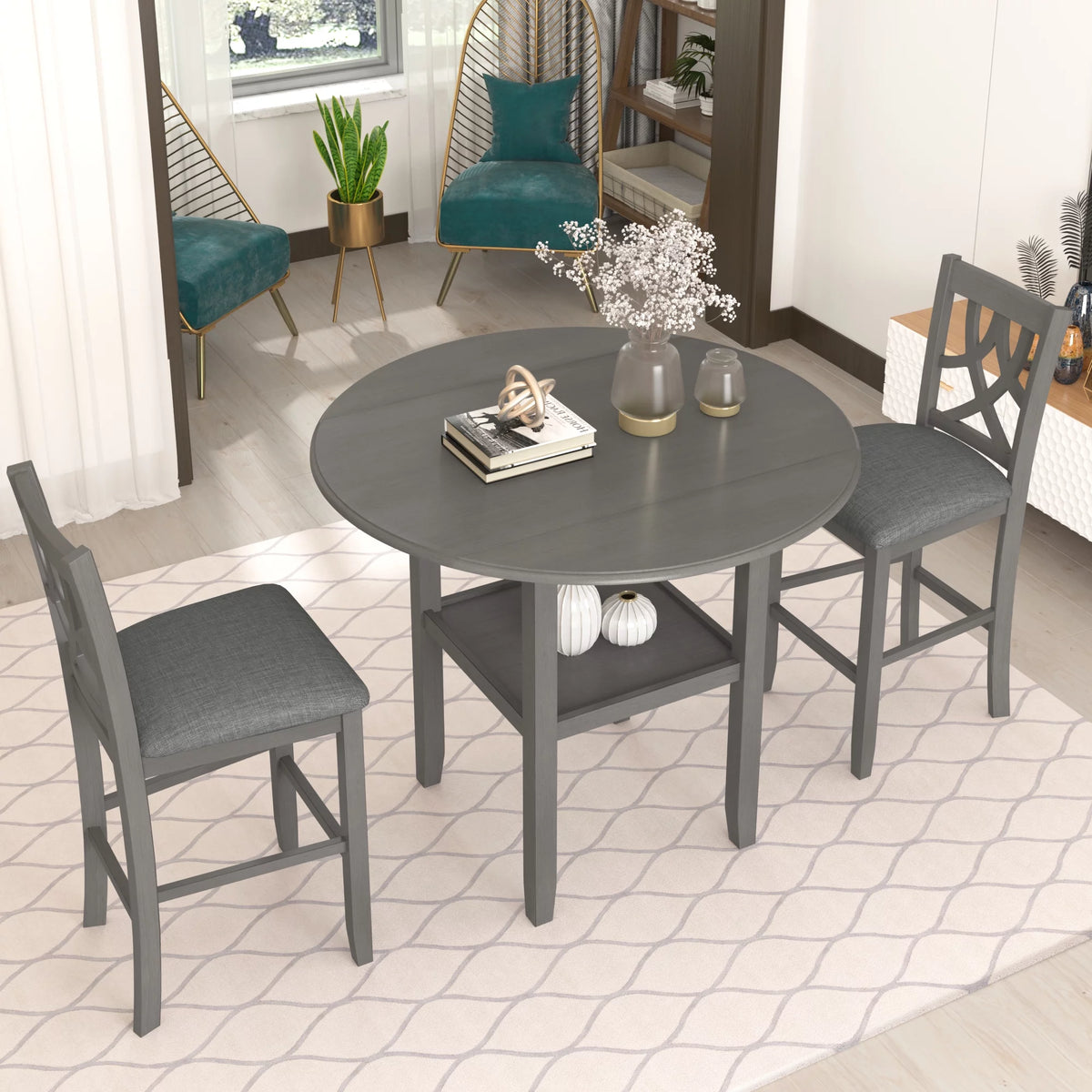 3-Piece Wooden Counter Height Dining Set with 2 Chairs P830