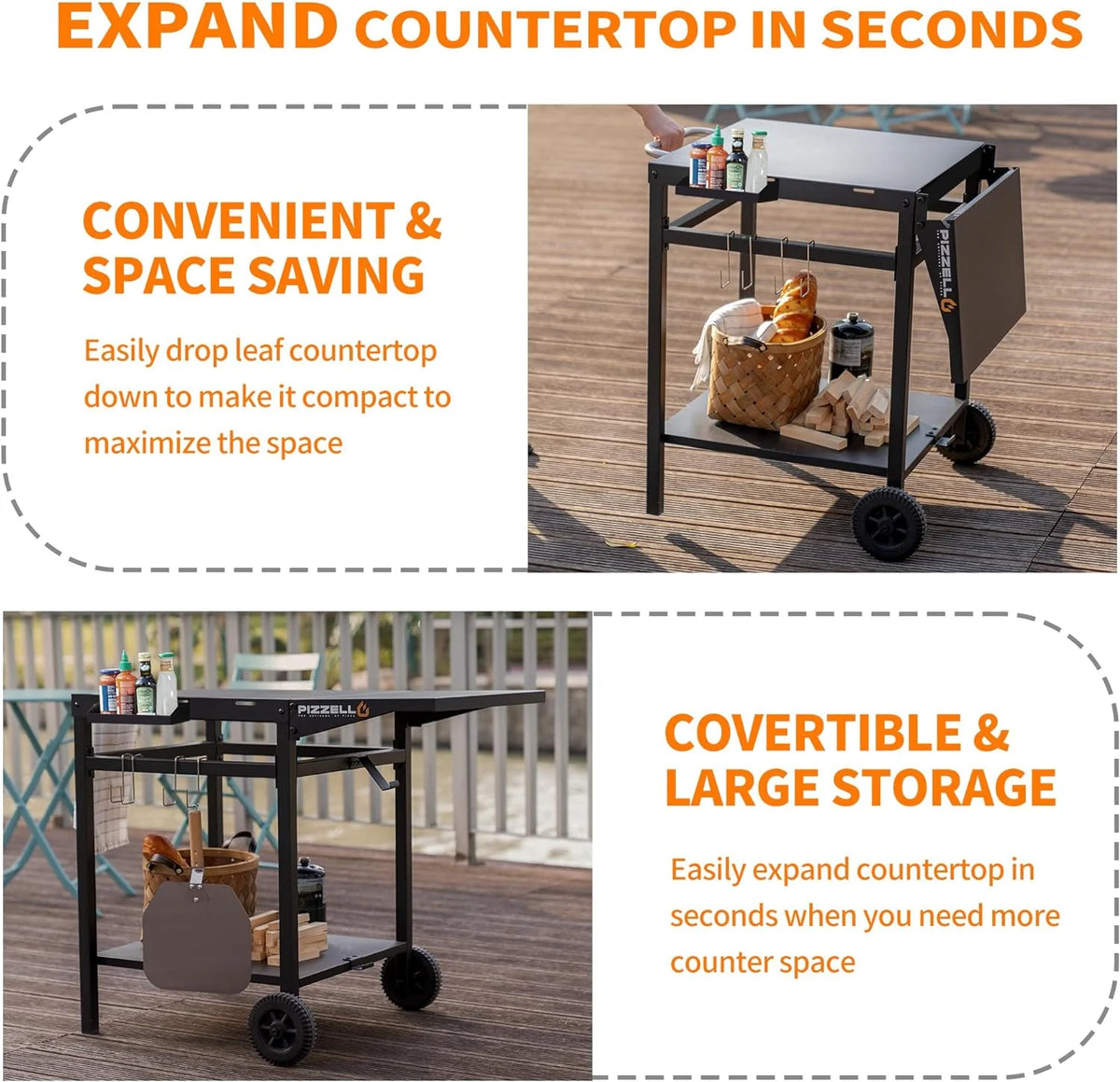 Black Outdoor Pizza Oven Cart with Storage Wheels T94920