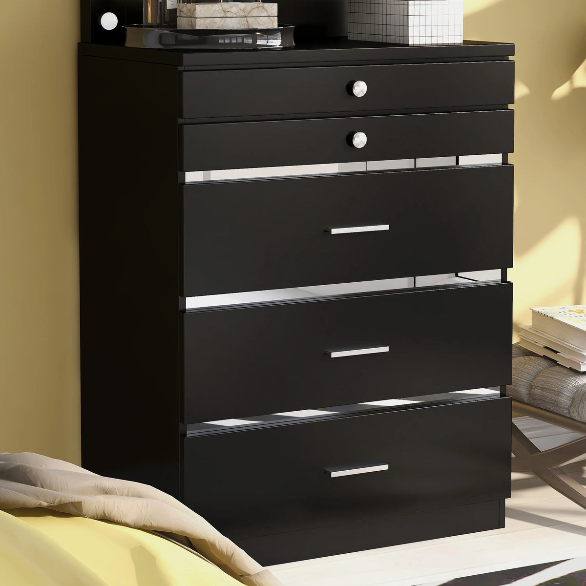 Black 5-Drawer Wood Vanity Chest S224