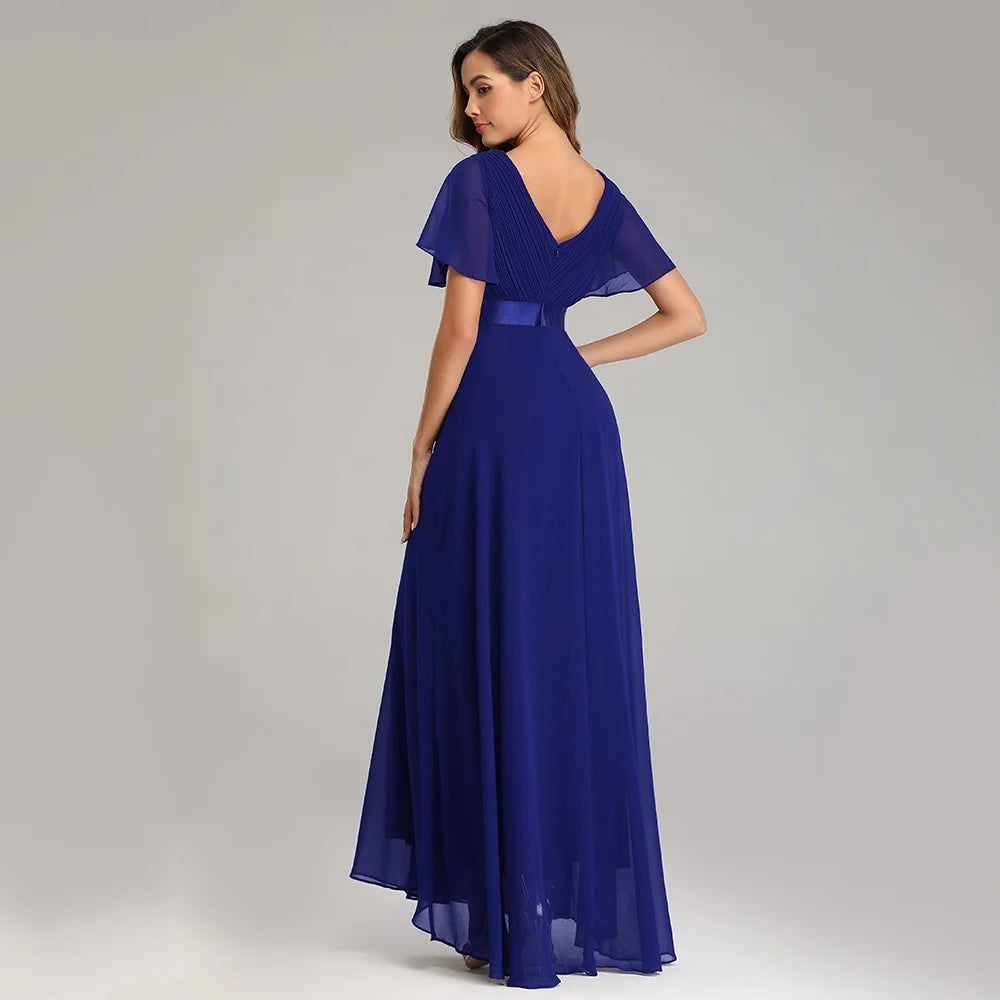 Elegant V-Neck Chiffon Formal Evening Gown Dress D645