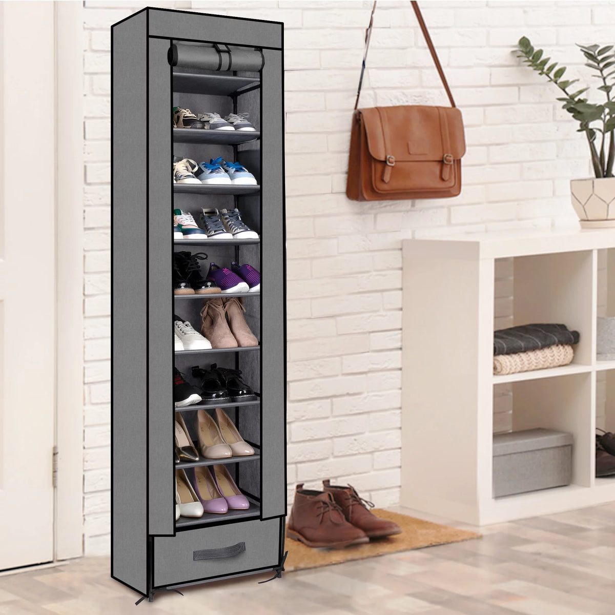 10 Tier Grey Shoe Rack with Storage Box T380771