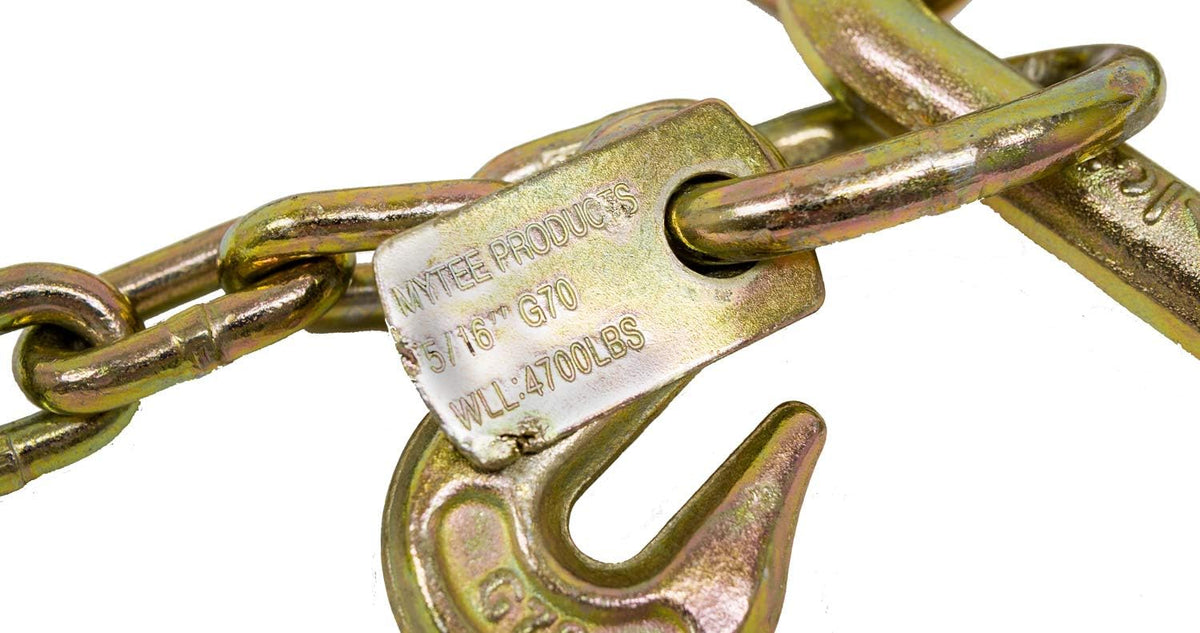 (2 Pack) 5/16'' x 3' G70 V-Chain Bridle with 8" Medium J Hooks, T-Hook & J-Hook with Grab Hooks 3' Legs 4700 lbs WLL O694295