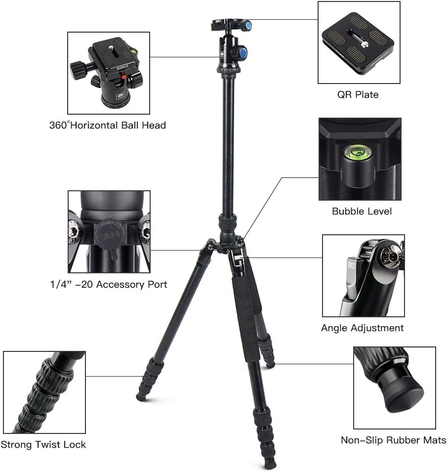 Aluminum Camera Tripod with Panorama Ball Head and Quick Release Plate Q7295