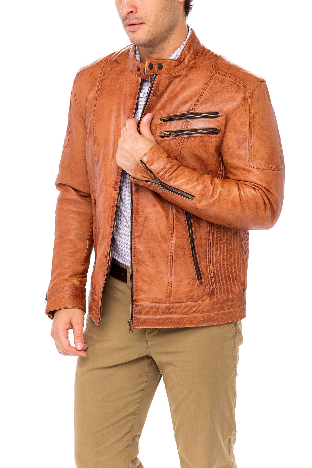 Camel Sheepskin Leather Jacket Size M W251