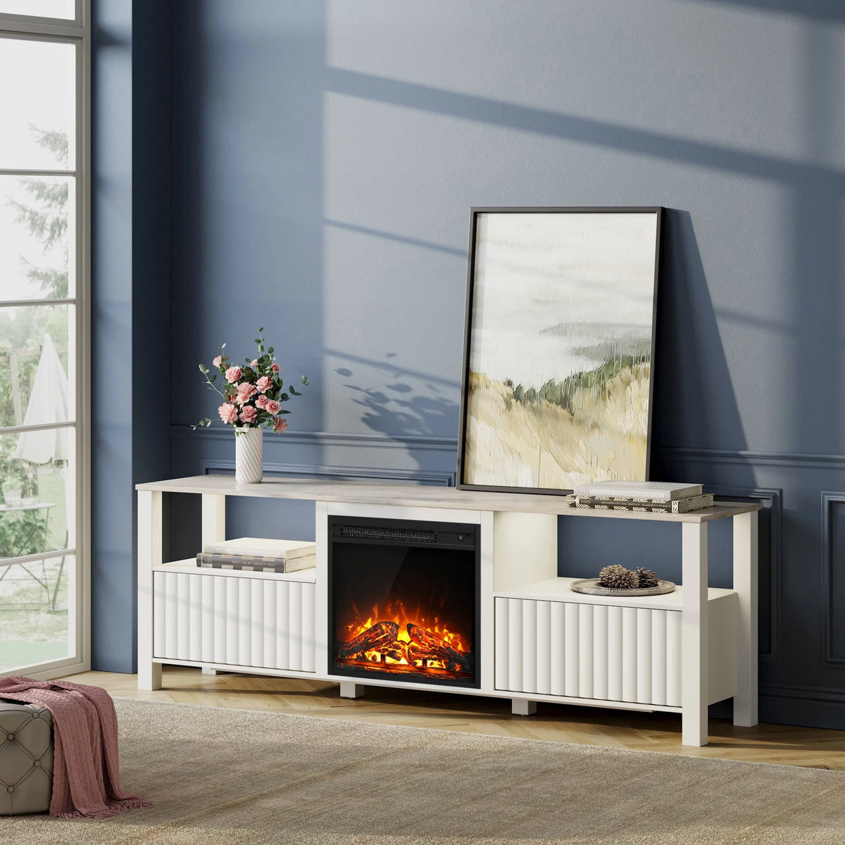 White Electric Fireplace TV Stand up to 80 Inch V788371