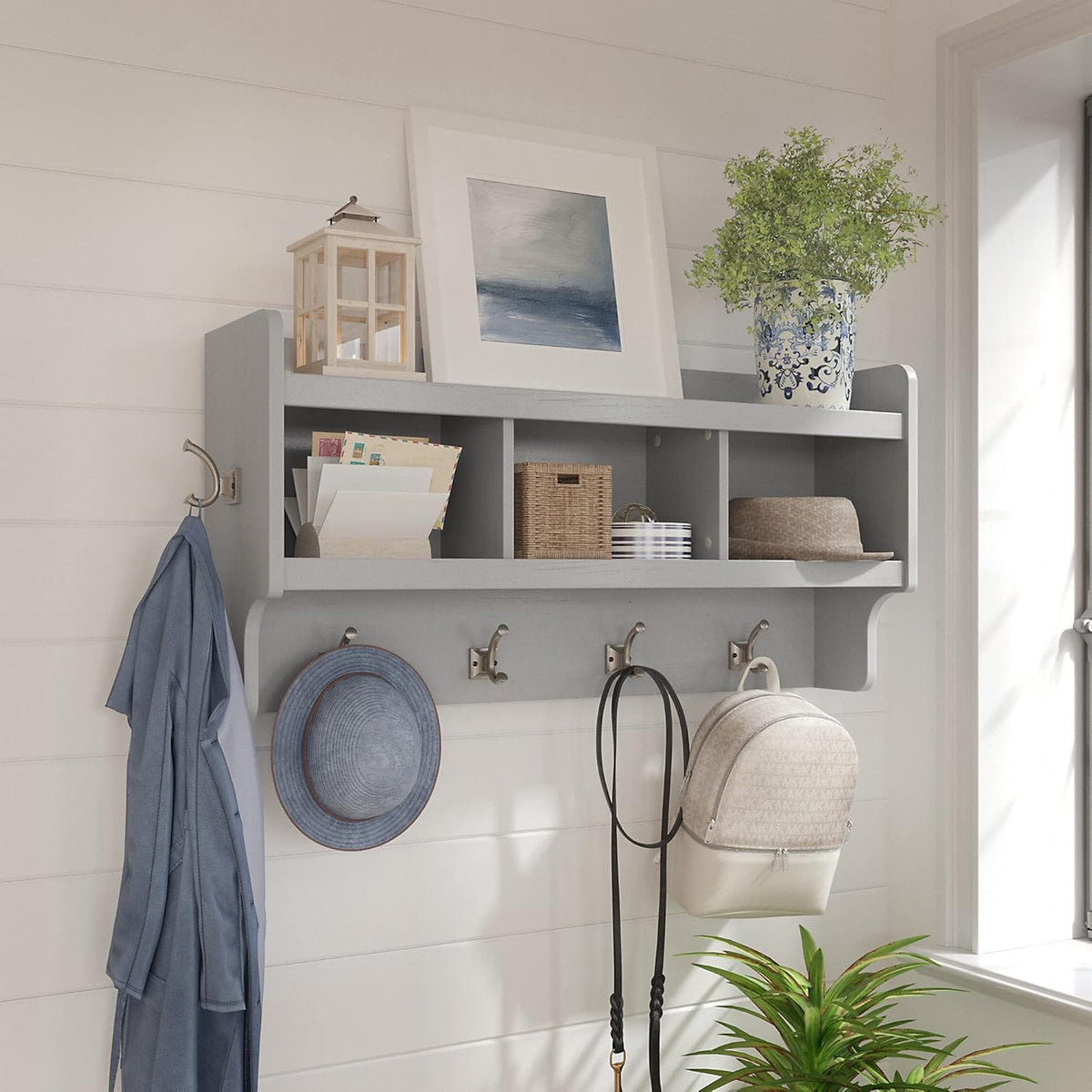 40W Cape Cod Gray Wall Mounted Coat Rack with Shelf L263