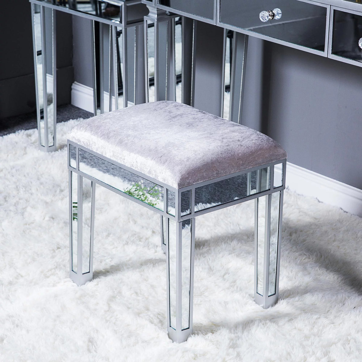 Mirrored Vanity Stool Makeup Bench Cushioned Chair W29318