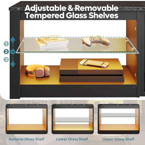 63'' Marble Black TV Stand with Glass Shelves N420