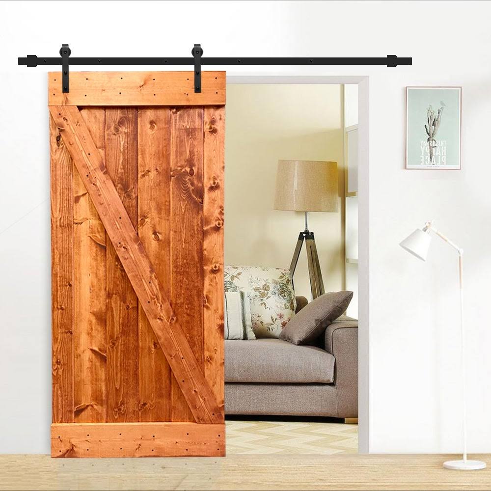 24 in. x 84 in. Red Walnut Stained Wood Interior Sliding Barn Door with Hardware Kit W81230