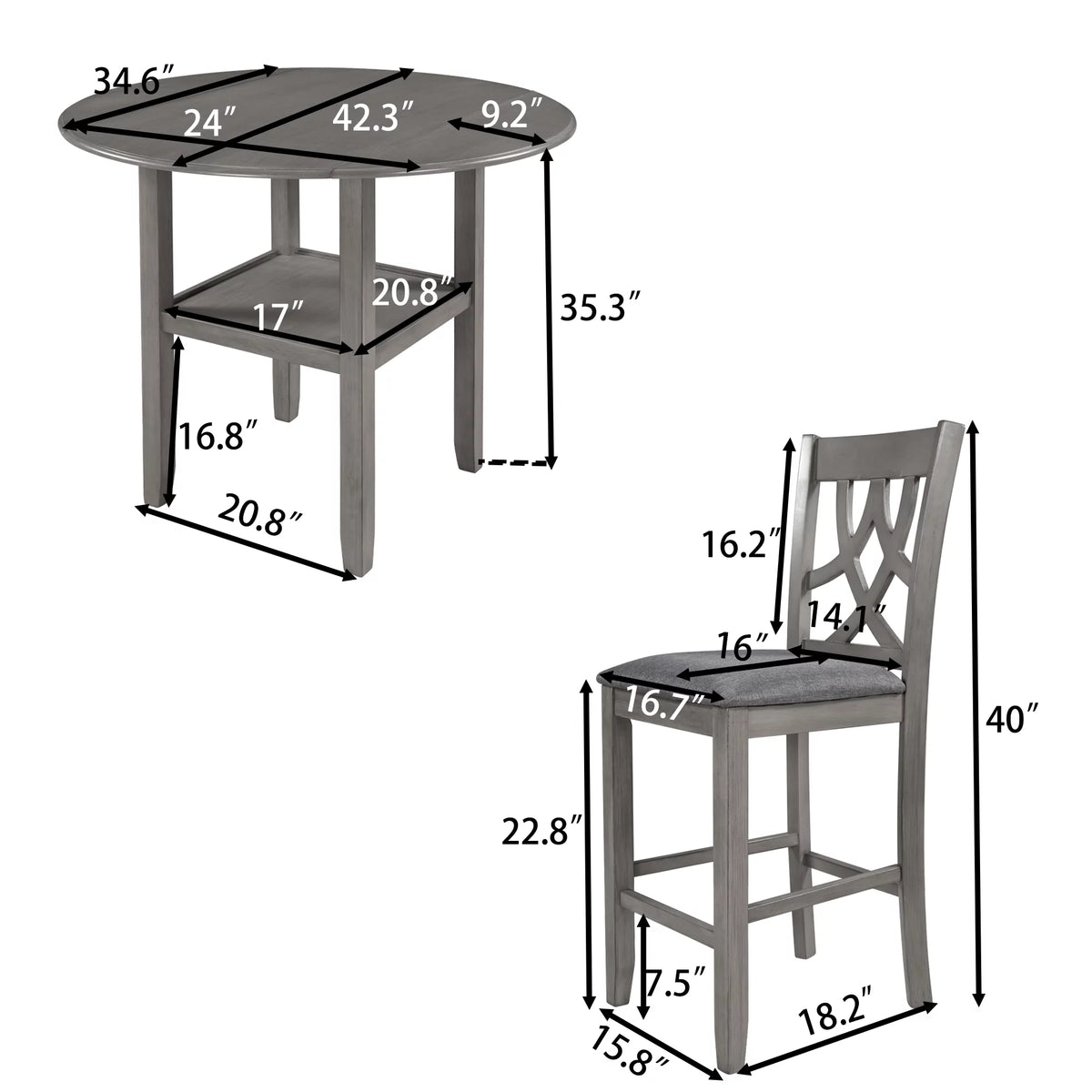 3-Piece Wooden Counter Height Dining Set with 2 Chairs P830