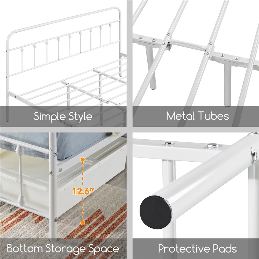 White California King Iron Platform Bed with Headboard and Footboard A367