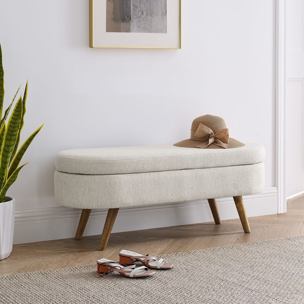 Linen Fabric Storage Bench with Solid Wood Legs Y5982
