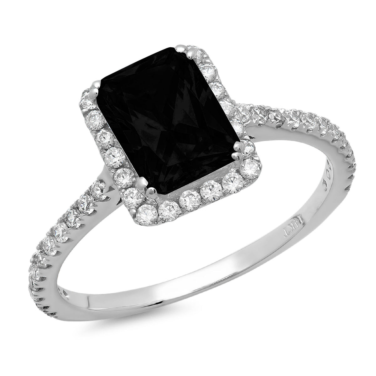 Emerald Cut Black Onyx 18k White Gold Halo Ring E114136